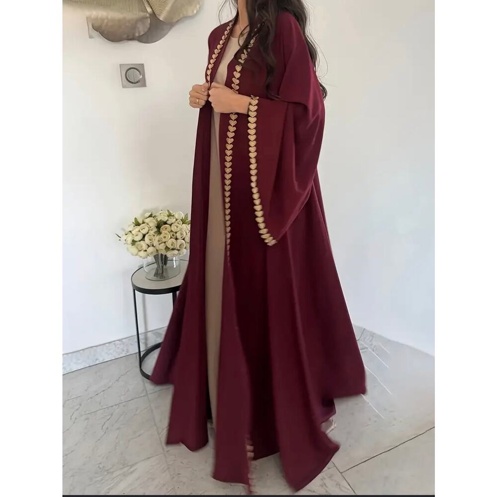 New nice to meet you kimono heart lace trim robe coverup maroon sz S